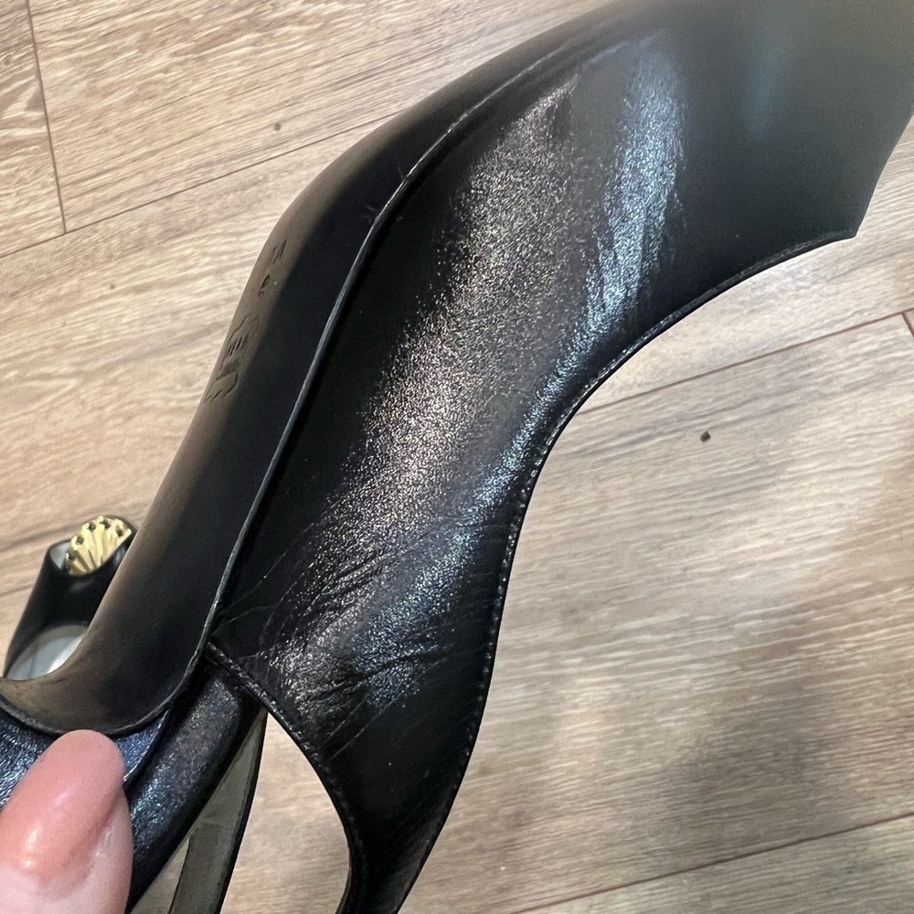 BRUNO MAGLI black leather peep toe sling shoes with gold accent on the toe - Picture 7 of 16